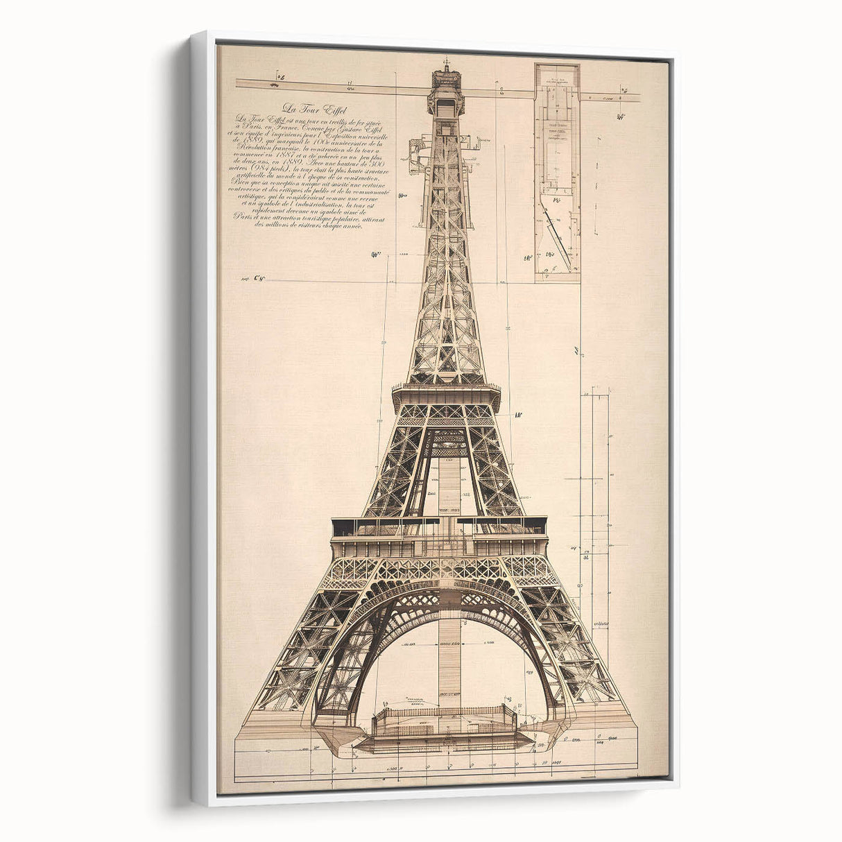 Vintage Eiffel Tower Architectural Wall Art – Historic Building Print