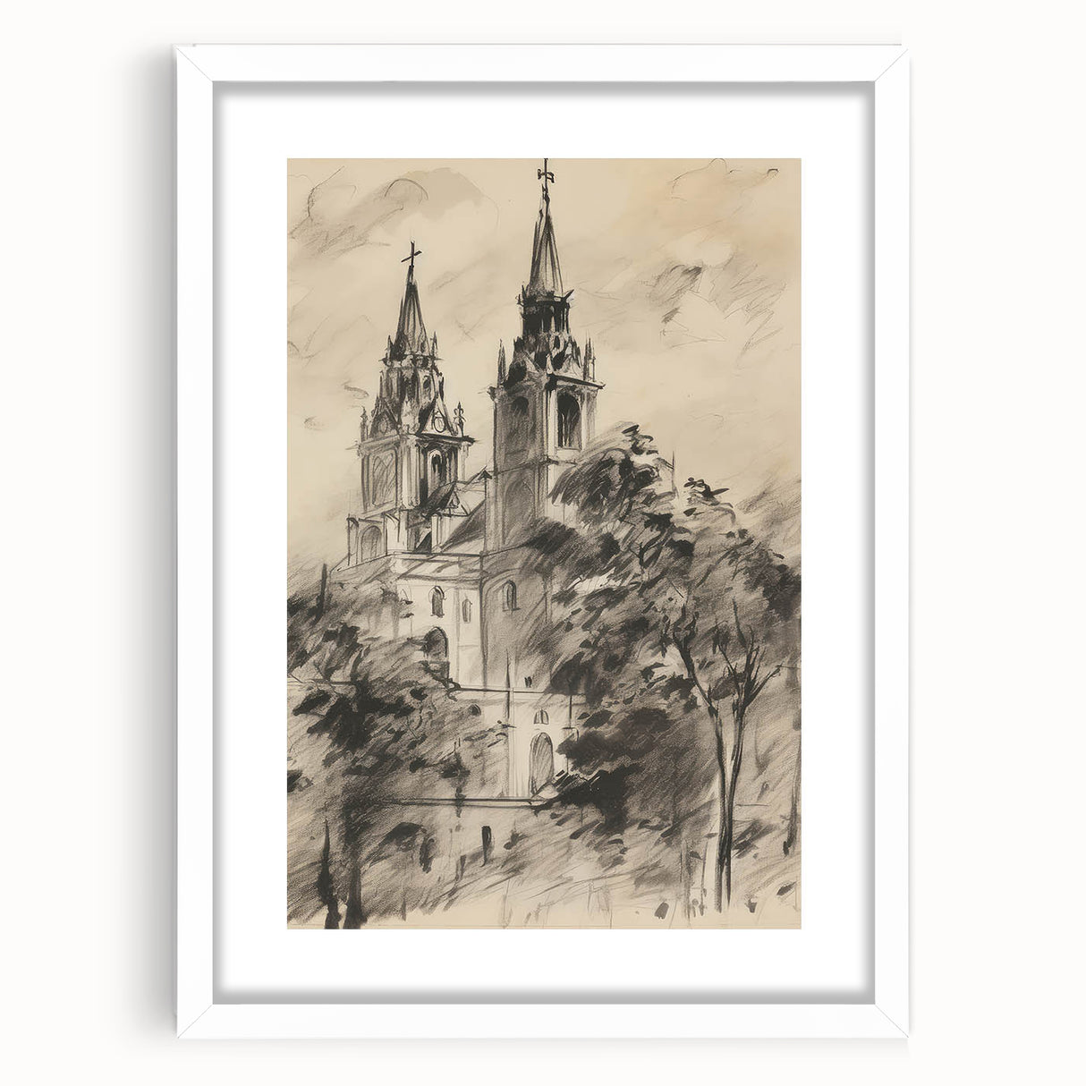 Historic Church Tower Architectural Wall Art