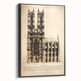 Black and white vintage poster art of architectural designs on a framed canvas, ideal for bedroom wall decor.