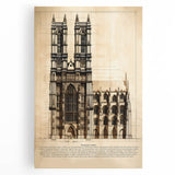 Large black and white architectural sketch on stretched canvas, ideal for kitchen wall art.
