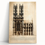Large black and white architectural illustration on stretched canvas, ideal for kitchen wall art or bedroom decor.