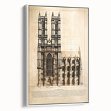 Vintage poster art featuring colorful architectural designs on a large framed canvas, ideal for living room decor.