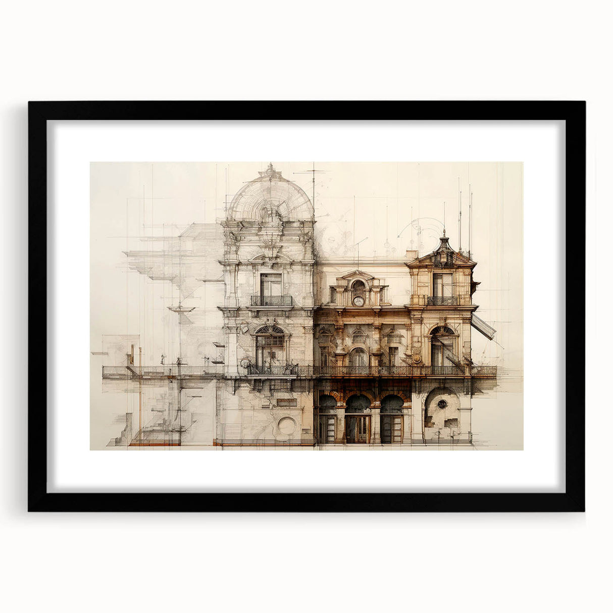 Historic Building Illustration – Vintage Architecture Print