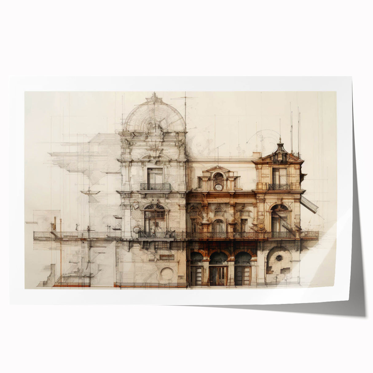 Historic Building Illustration – Vintage Architecture Print