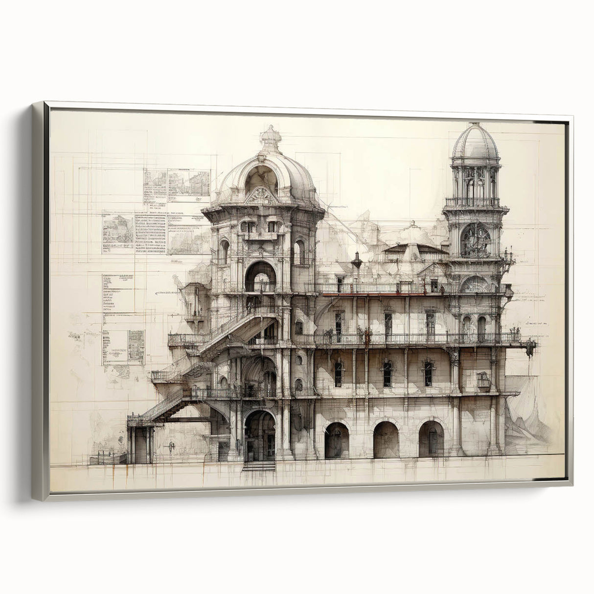 Framed canvas of a black and colorful vintage landscape art painting, ideal for office decor.
