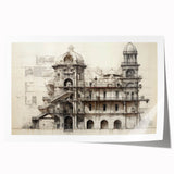 Extra large rolled print featuring a detailed architectural design in muted earth tones, ideal for art wall dining room.