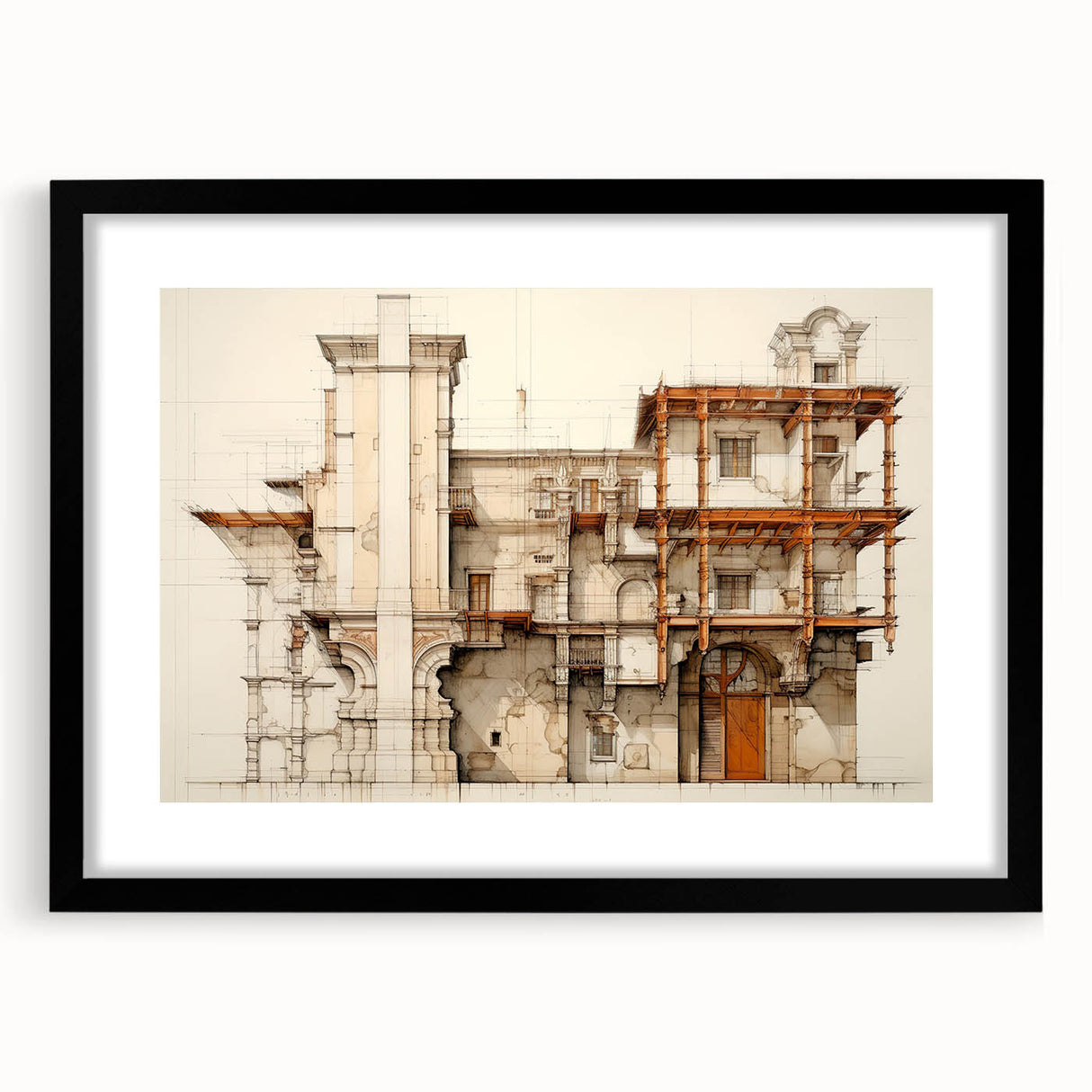 Vintage Architectural Wall Art – Historic Building Illustration Print