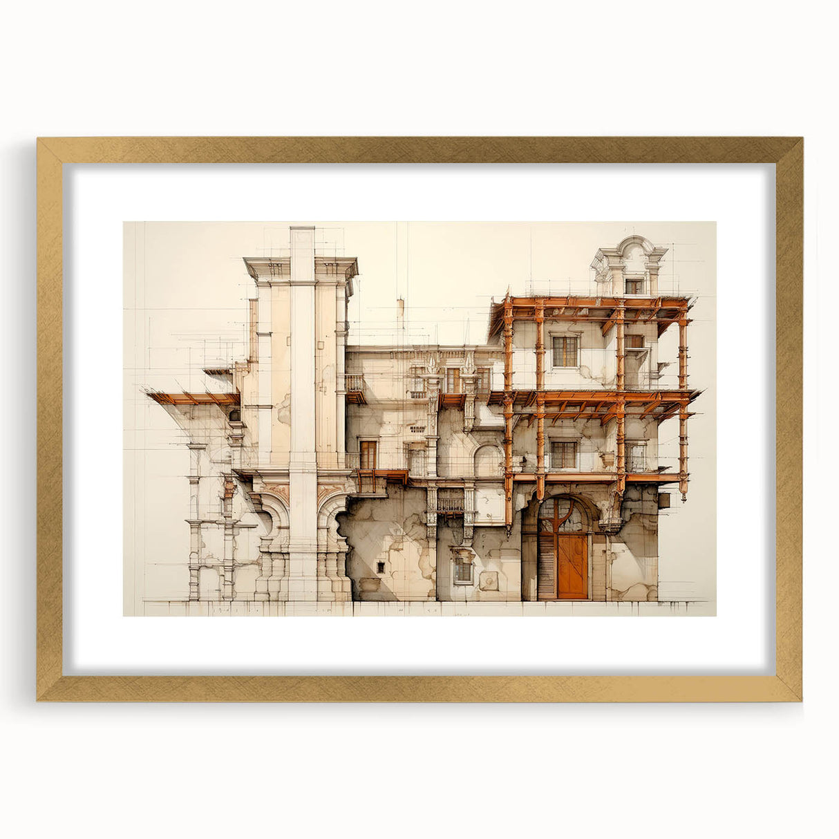 Vintage Architectural Wall Art – Historic Building Illustration Print