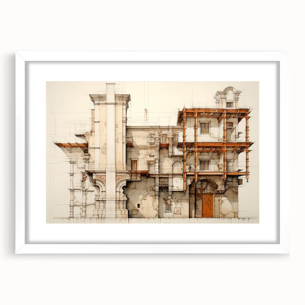 Vintage Architectural Wall Art – Historic Building Illustration Print