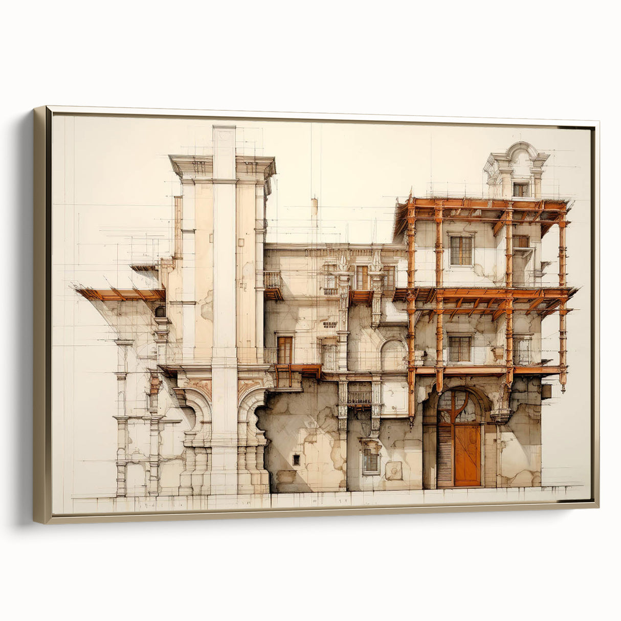 Vintage Architectural Wall Art – Historic Building Illustration Print