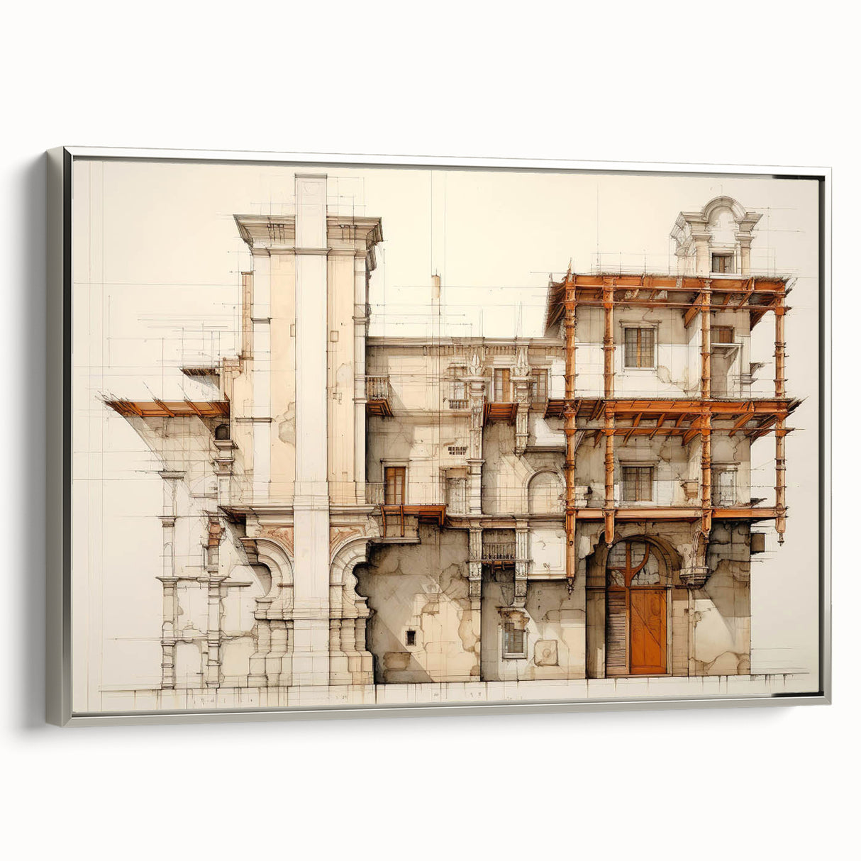 Vintage Architectural Wall Art – Historic Building Illustration Print