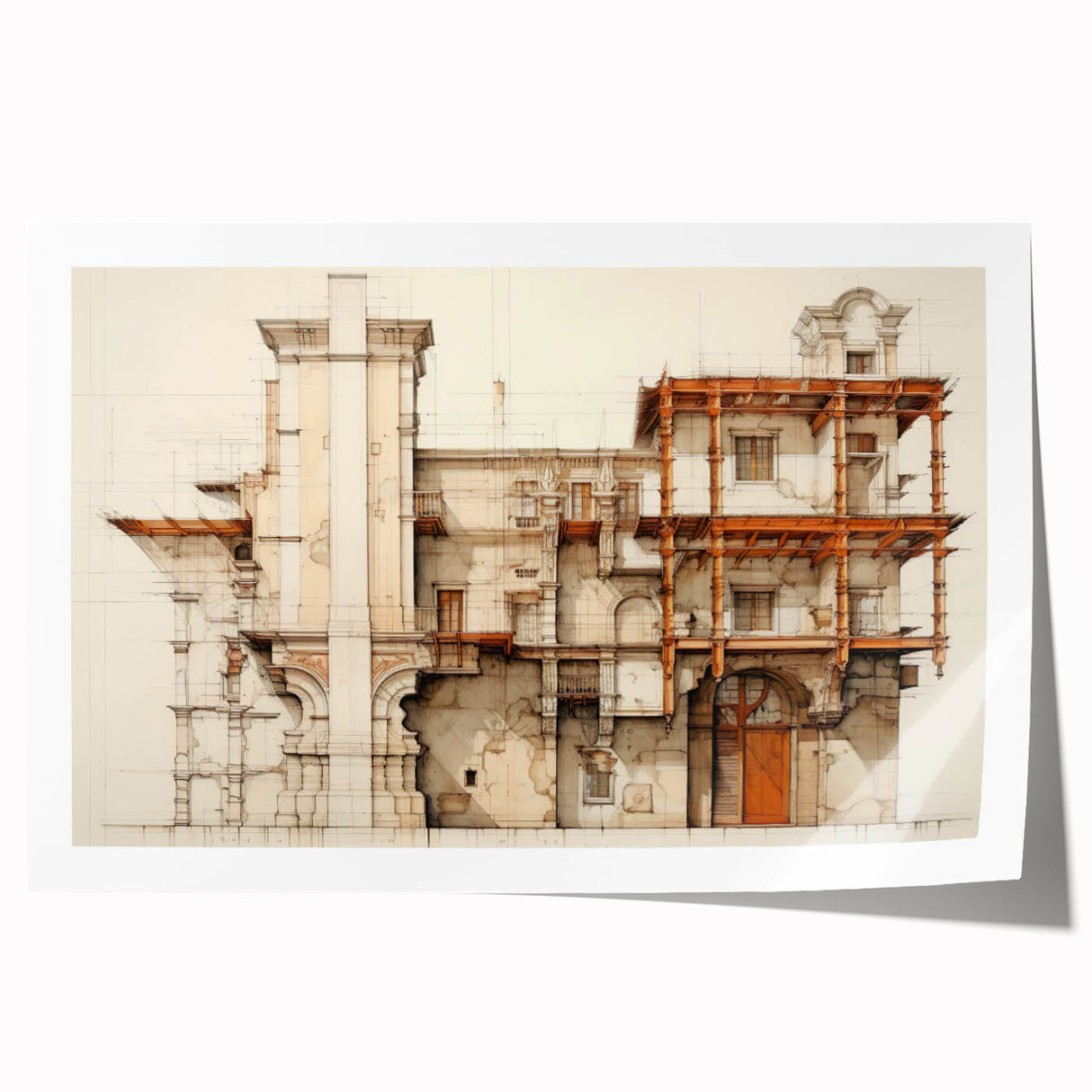 Vintage Architectural Wall Art – Historic Building Illustration Print