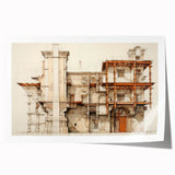 Vintage Architectural Wall Art – Historic Building Illustration Print