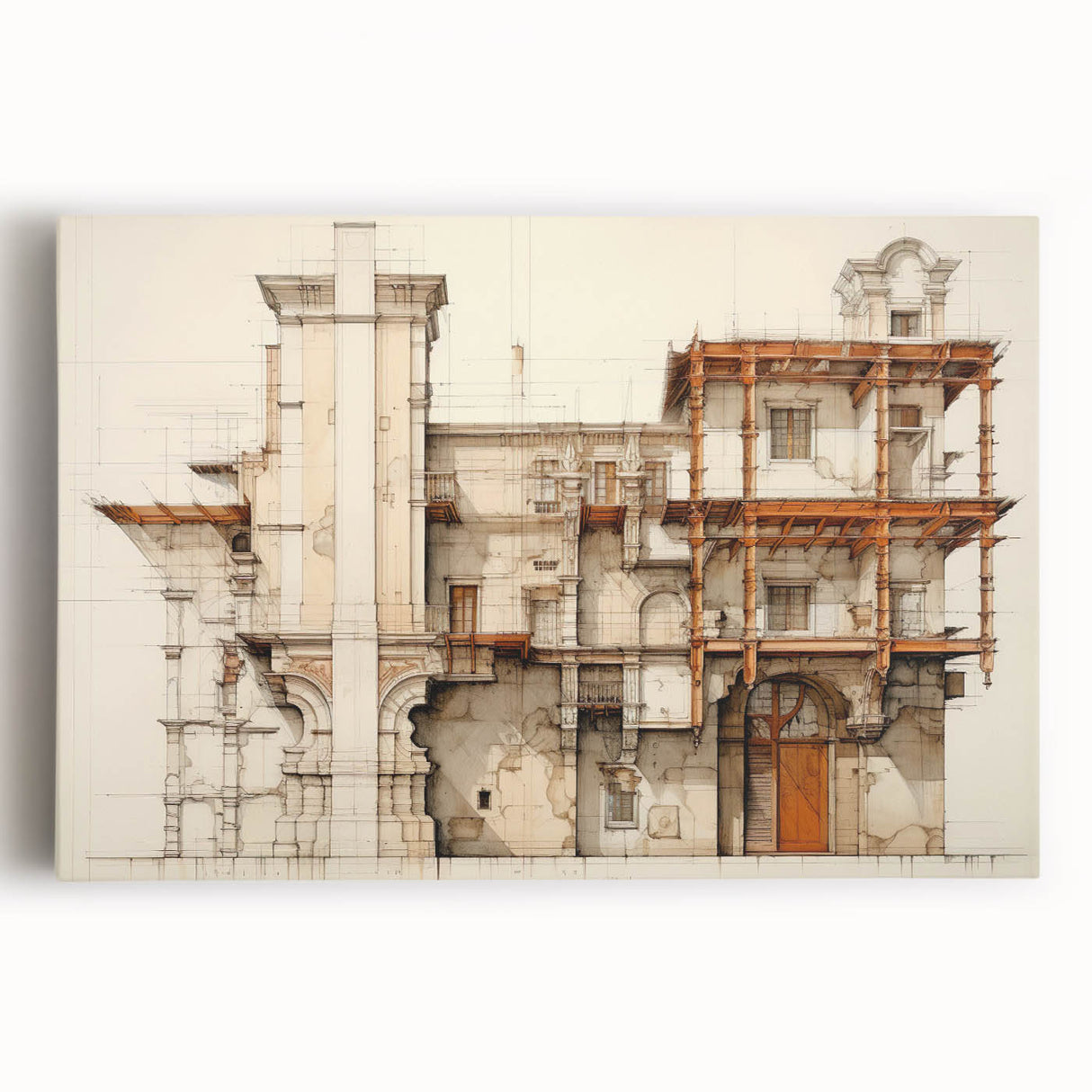 Vintage Architectural Wall Art – Historic Building Illustration Print