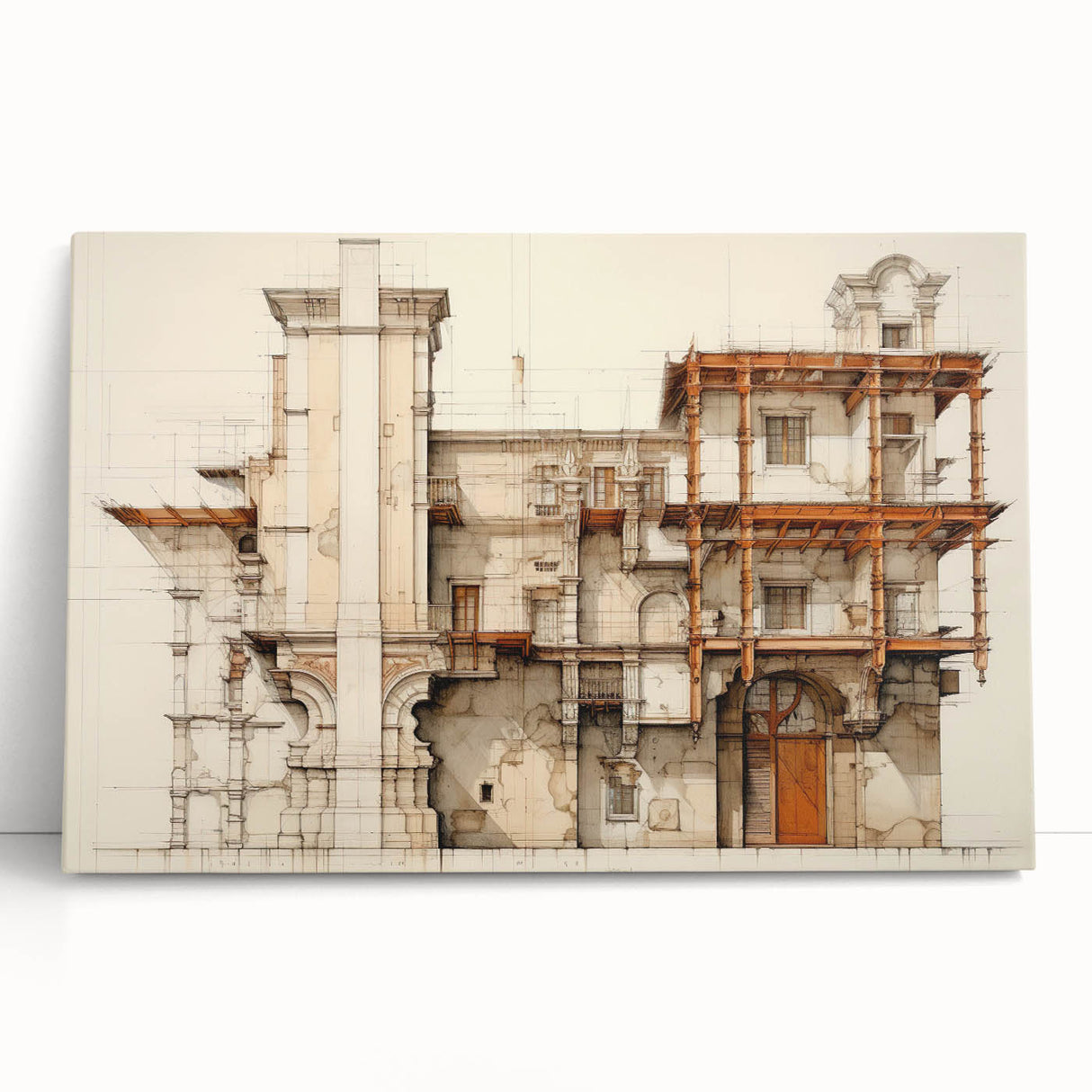 Vintage Architectural Wall Art – Historic Building Illustration Print