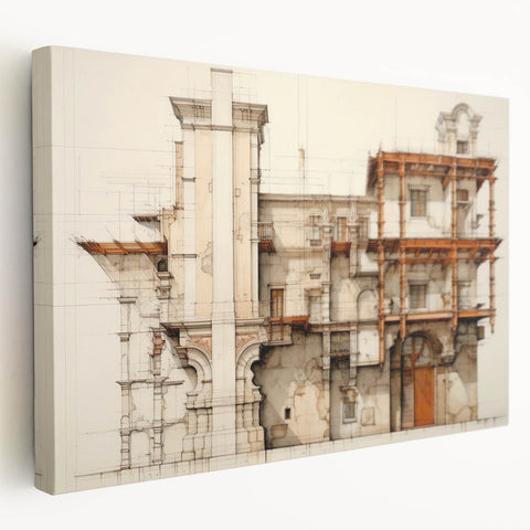 Vintage Architectural Wall Art – Historic Building Illustration Print