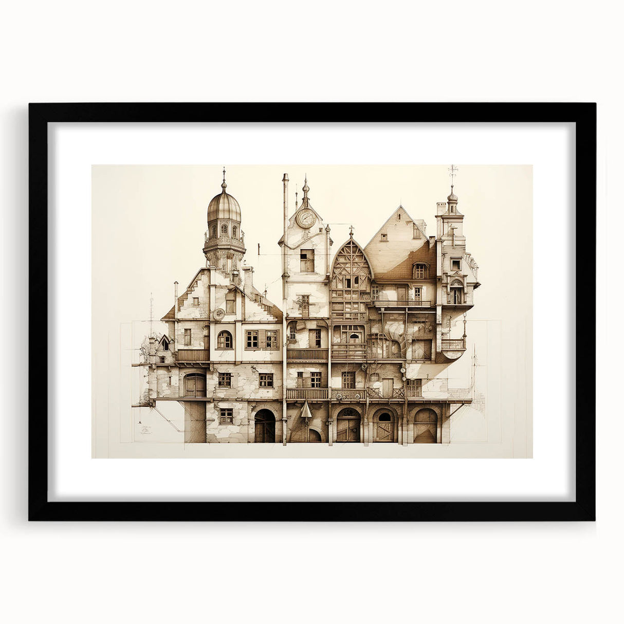Architectural Wall Art - Vintage Building Illustration