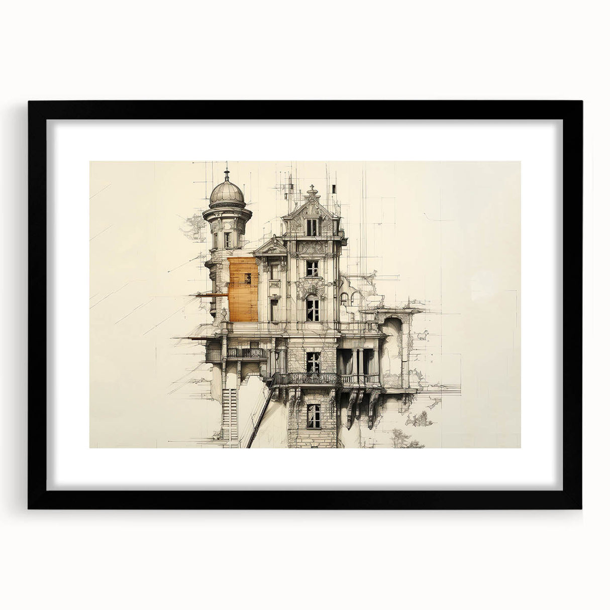 Architectural Wall Art - Vintage Mansion Illustration