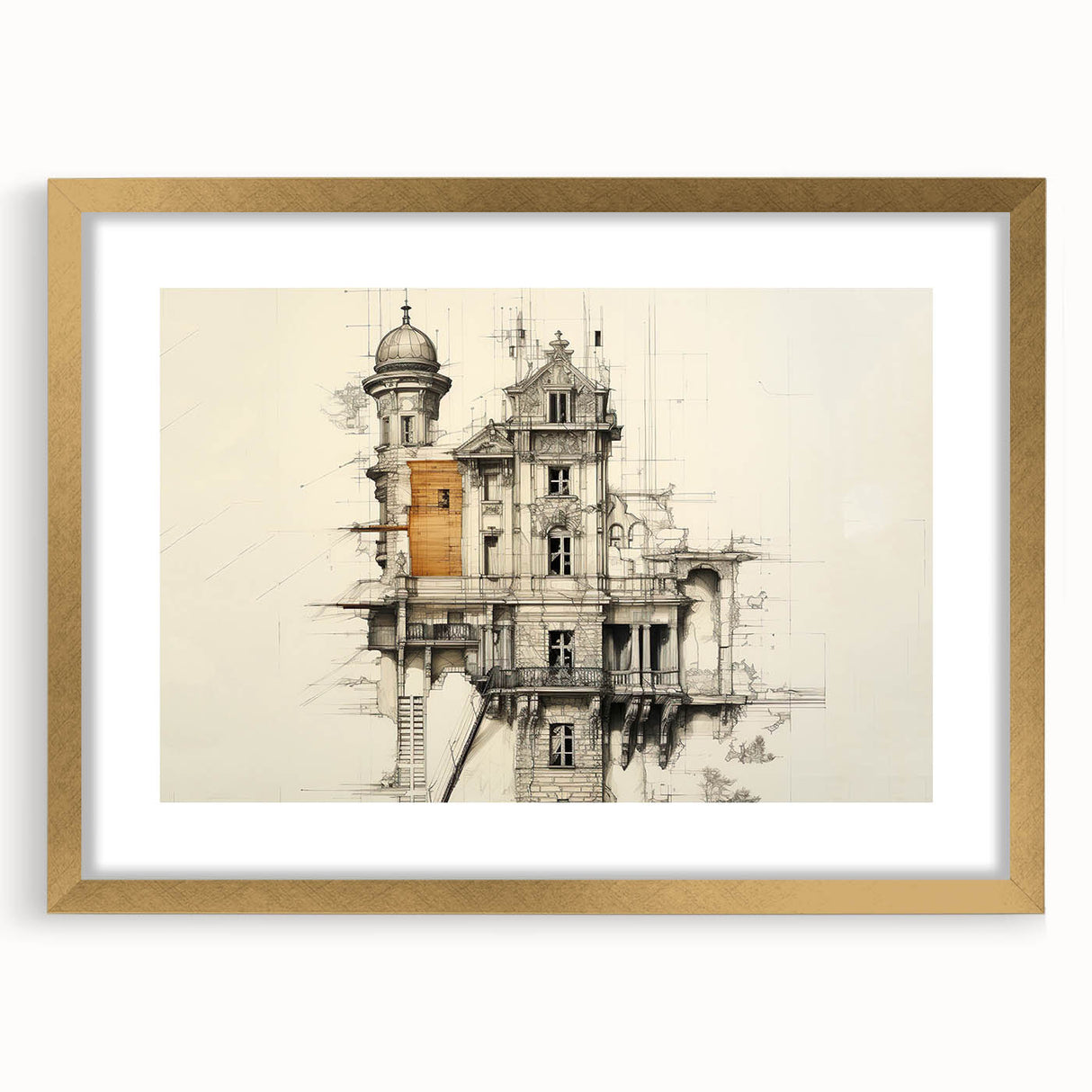 Architectural Wall Art - Vintage Mansion Illustration