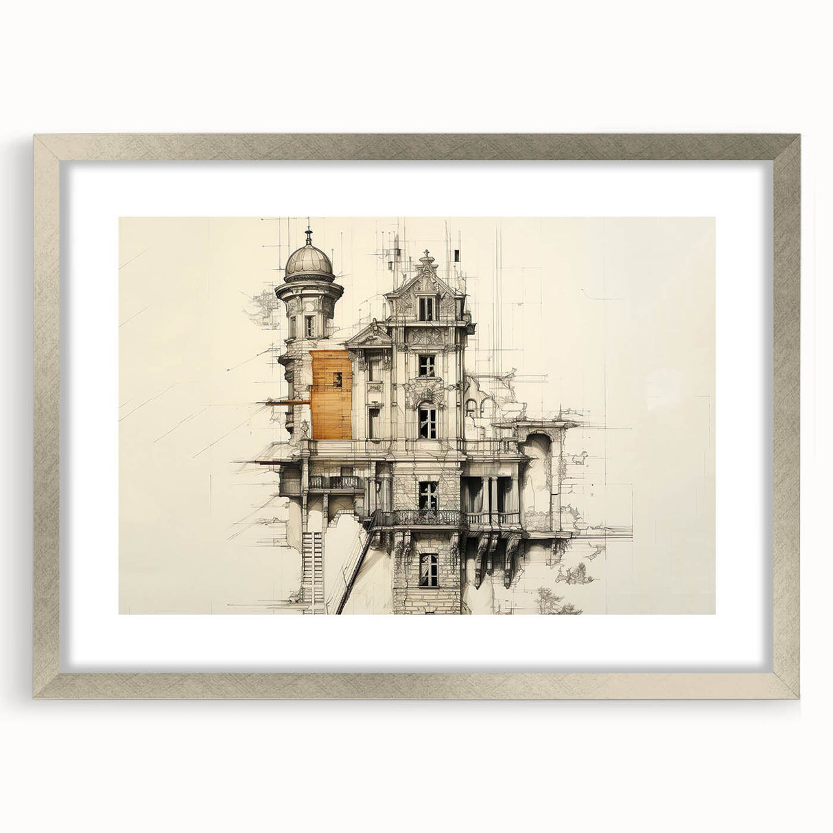 Architectural Wall Art - Vintage Mansion Illustration