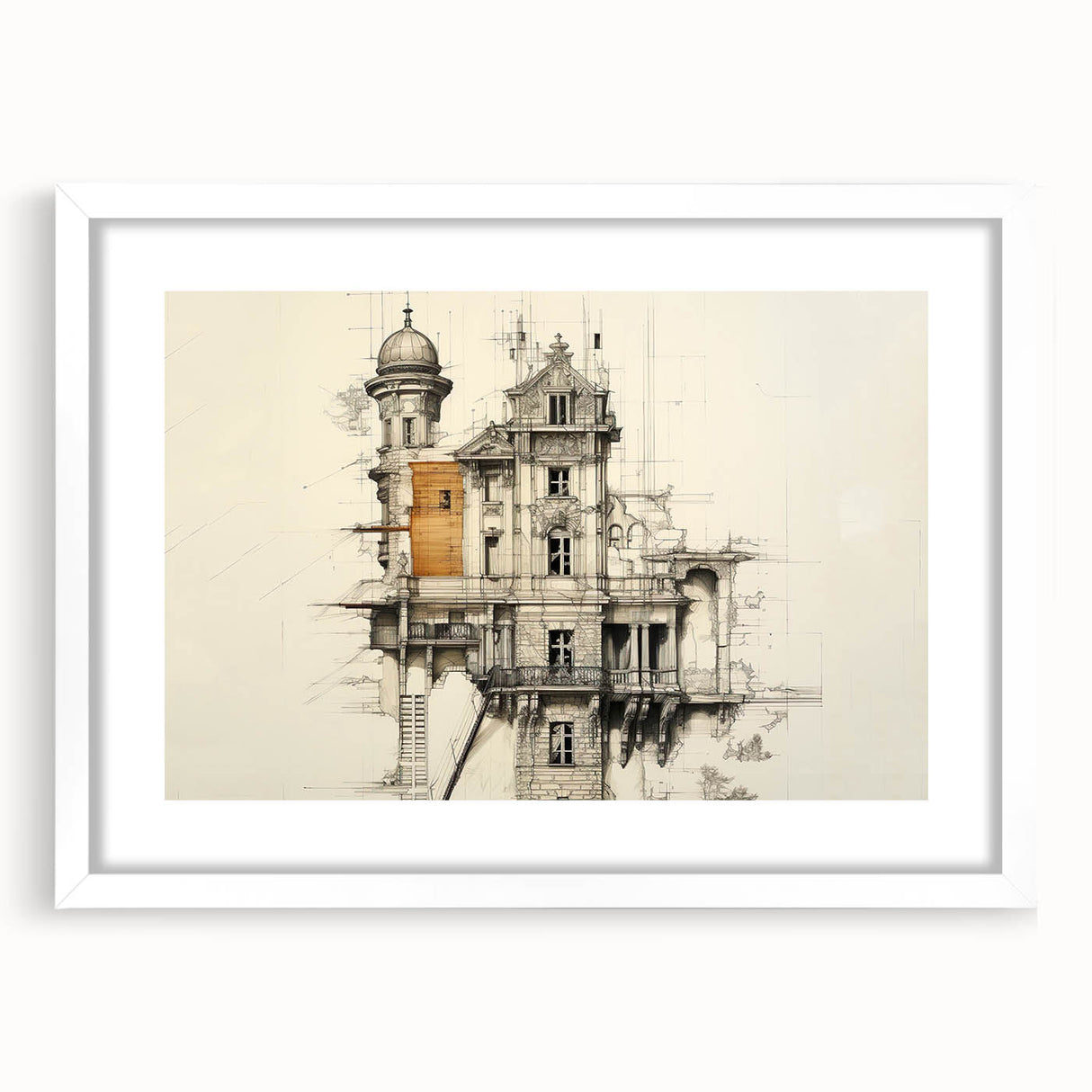 Architectural Wall Art - Vintage Mansion Illustration