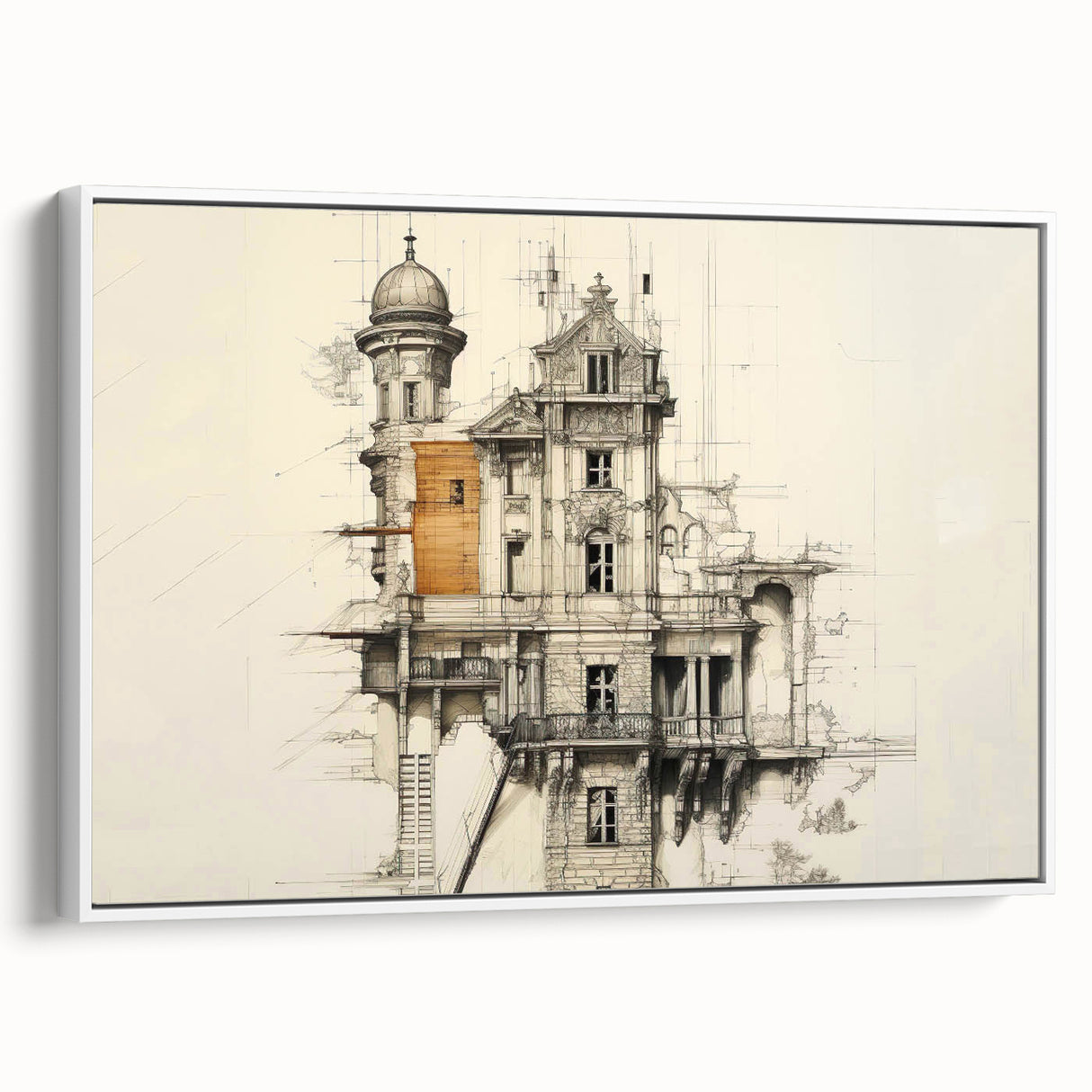 Architectural Wall Art - Vintage Mansion Illustration