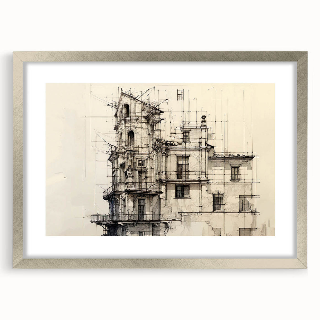 Architectural Wall Art - Vintage Building Design Illustration