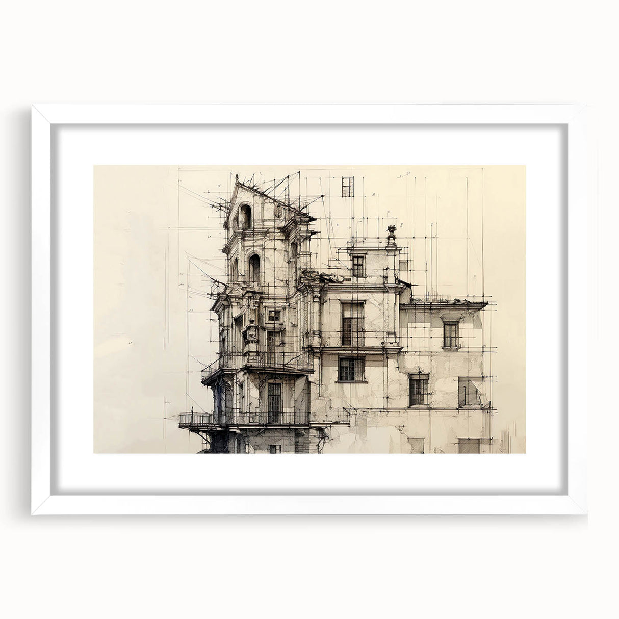 Architectural Wall Art - Vintage Building Design Illustration
