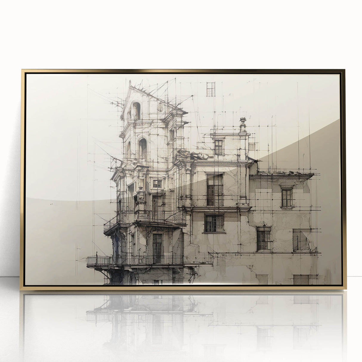 Architectural Wall Art - Vintage Building Design Illustration