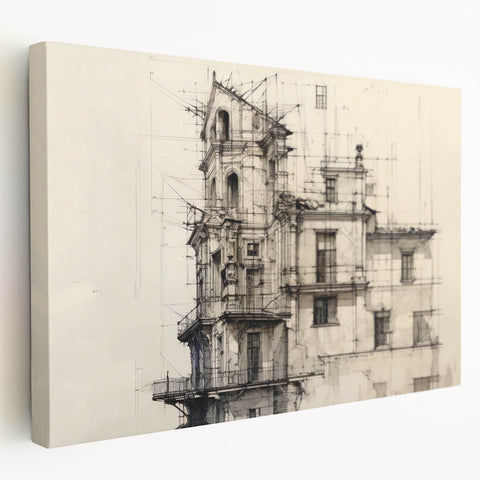 Architectural Wall Art - Vintage Building Design Illustration