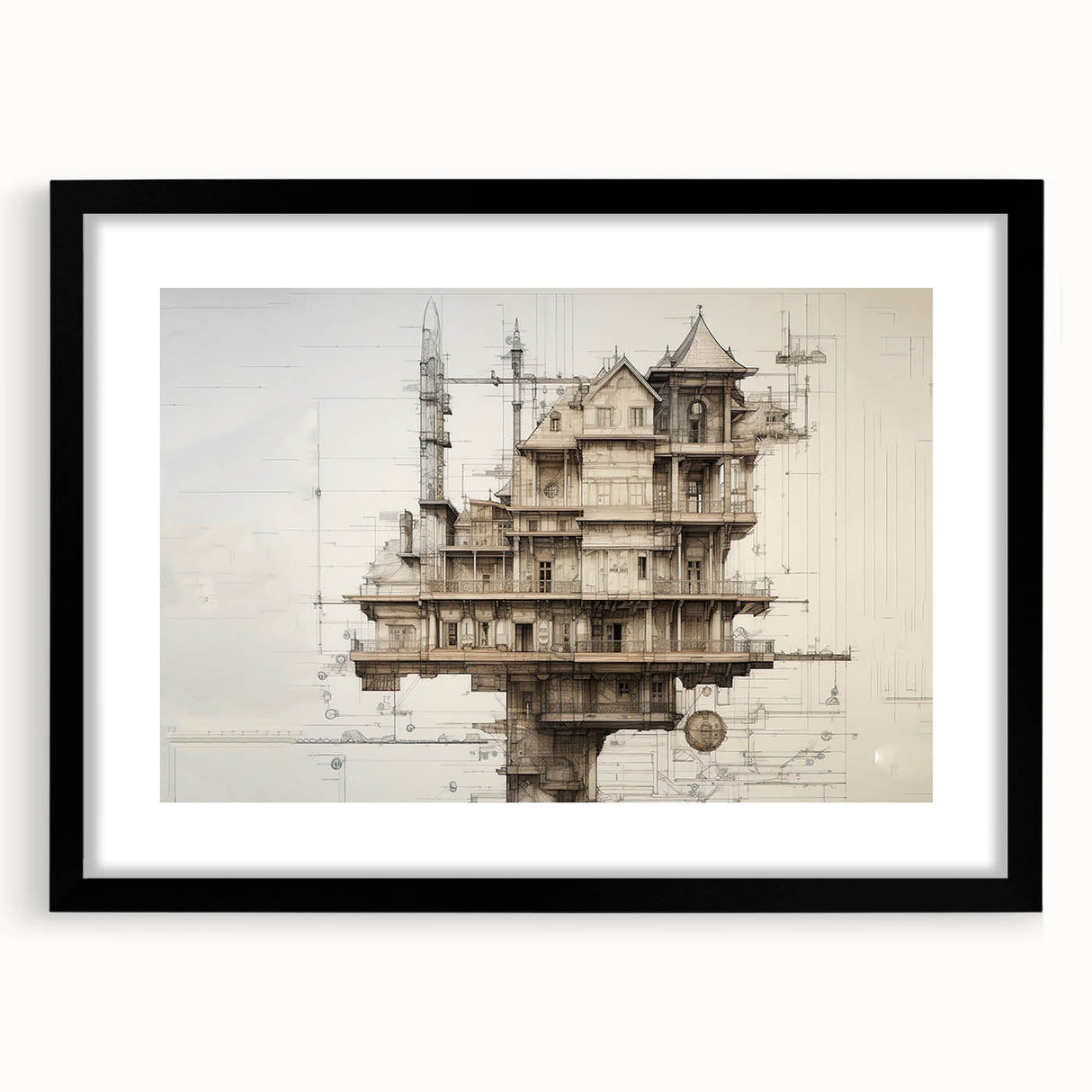 Architectural Wall Art - Vintage Mansion Illustration