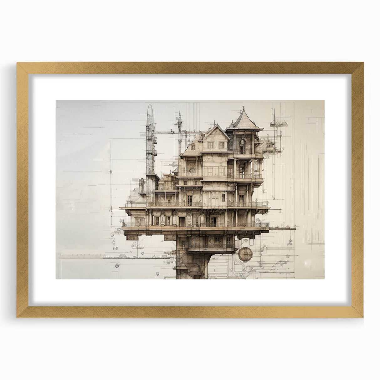 Architectural Wall Art - Vintage Mansion Illustration
