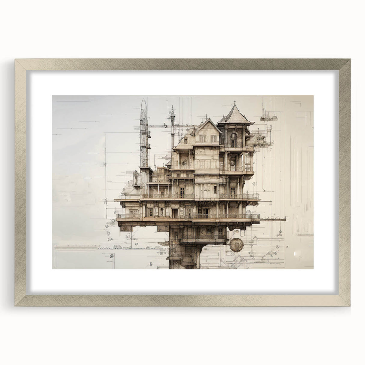 Architectural Wall Art - Vintage Mansion Illustration