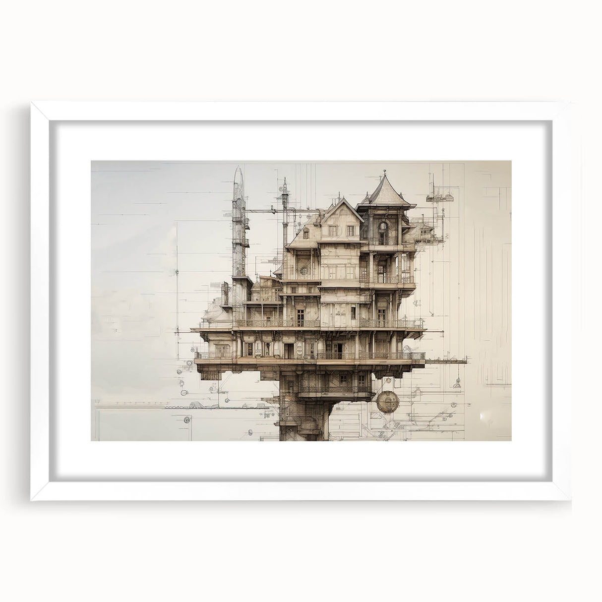 Architectural Wall Art - Vintage Mansion Illustration