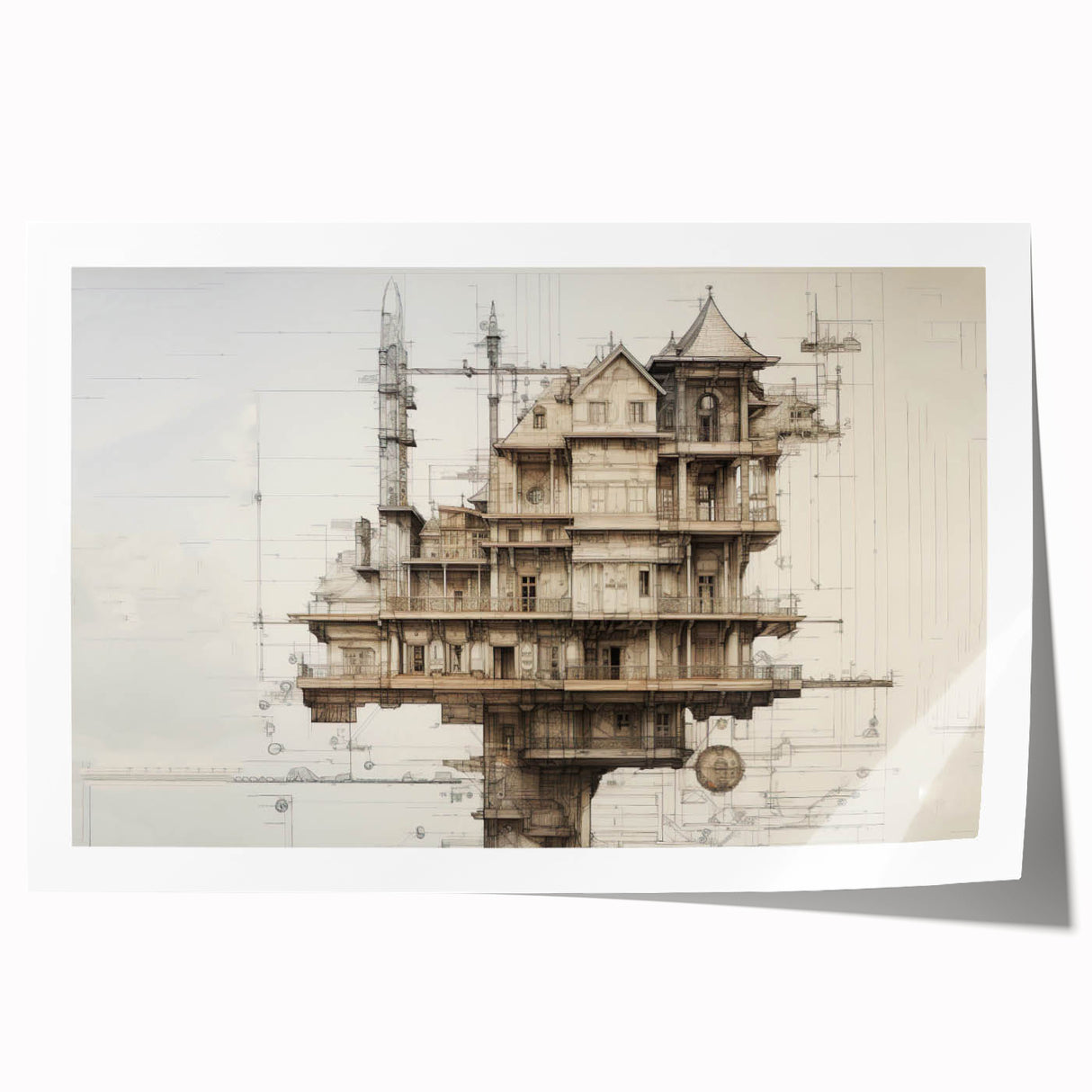 Architectural Wall Art - Vintage Mansion Illustration
