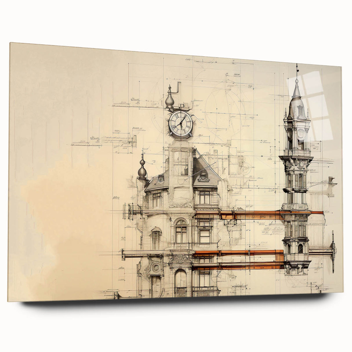 Architectural Wall Art - Clock Tower Illustration