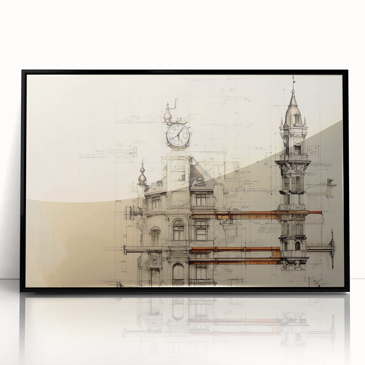 Architectural Wall Art - Clock Tower Illustration
