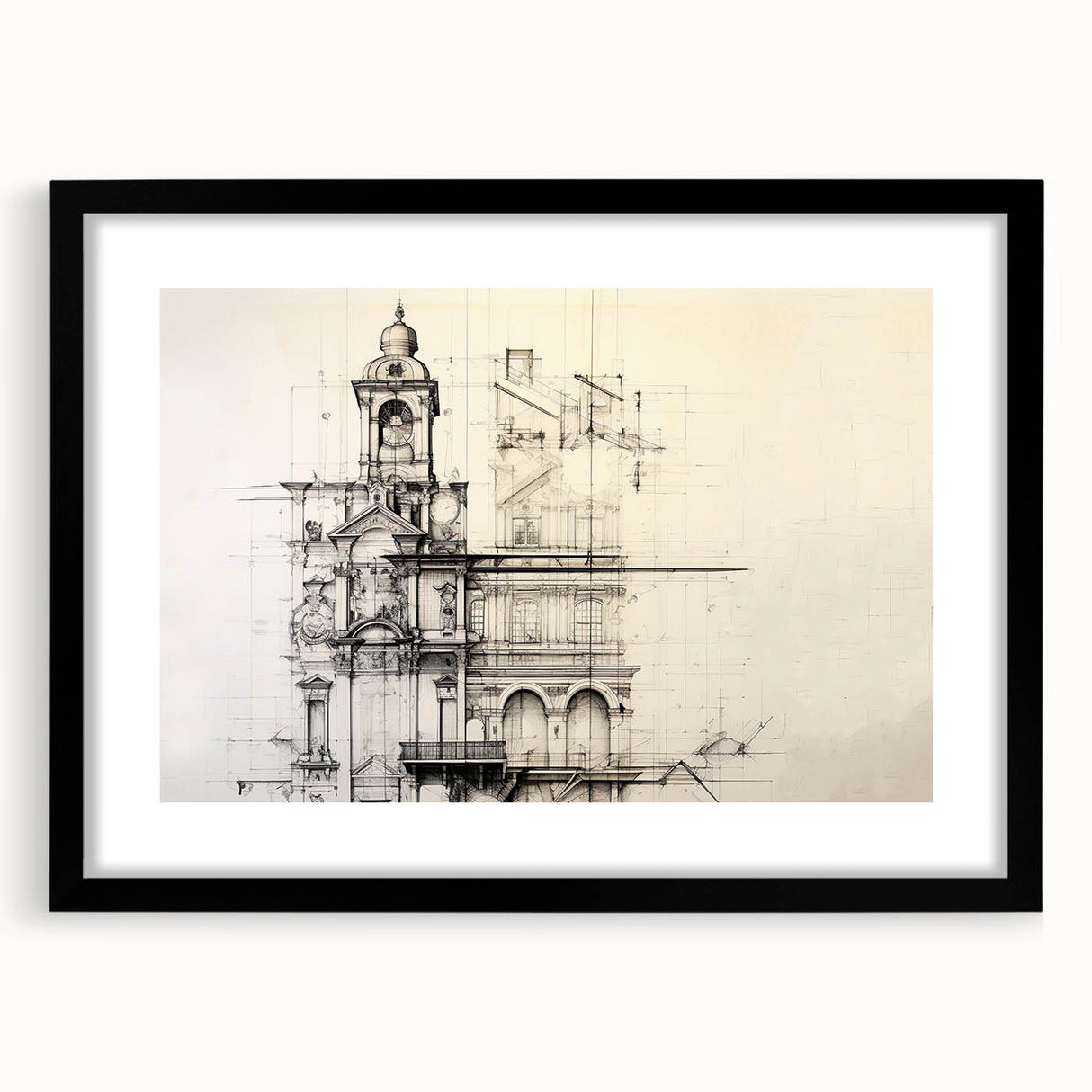Architectural Wall Art - Vintage Clock Tower Illustration