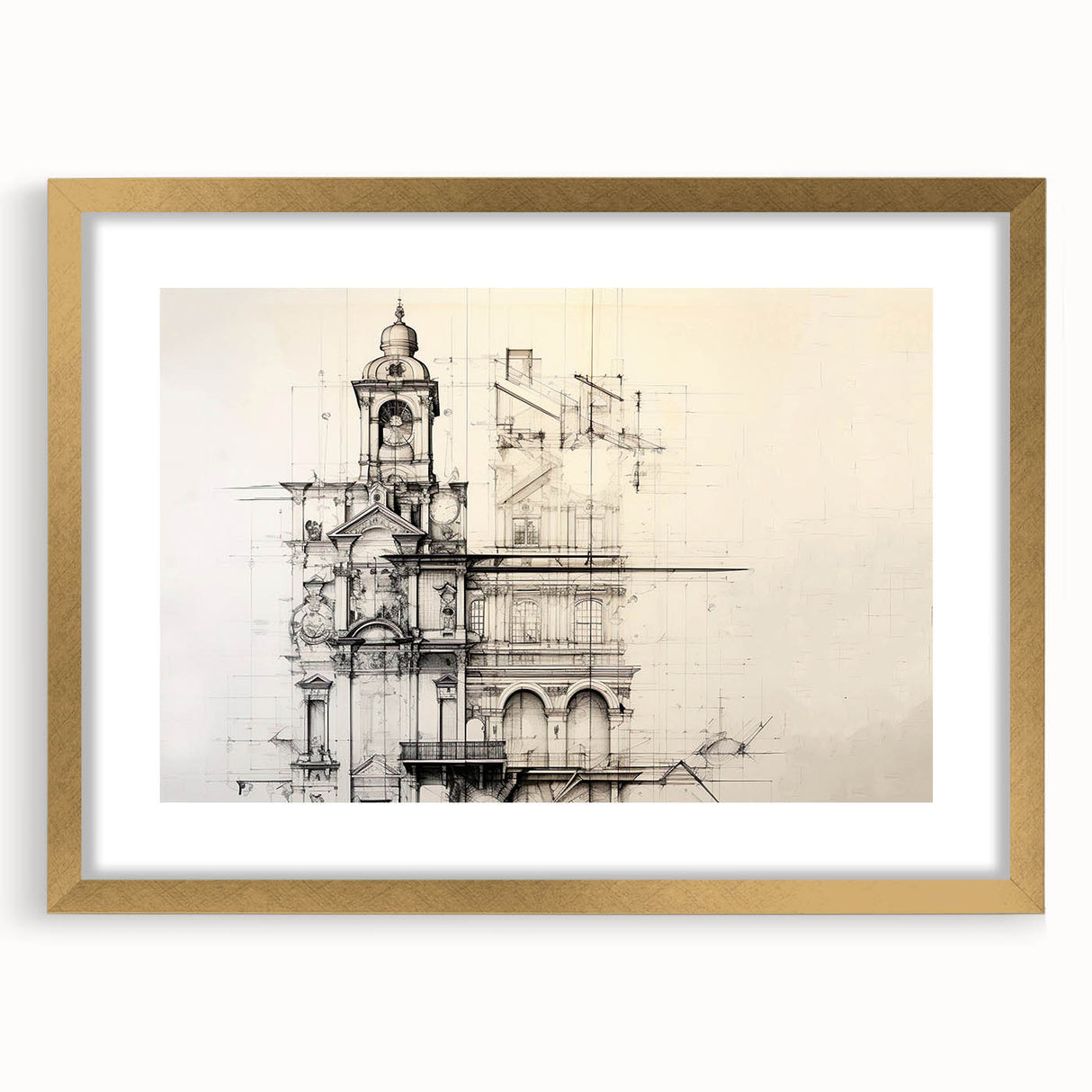 Architectural Wall Art - Vintage Clock Tower Illustration