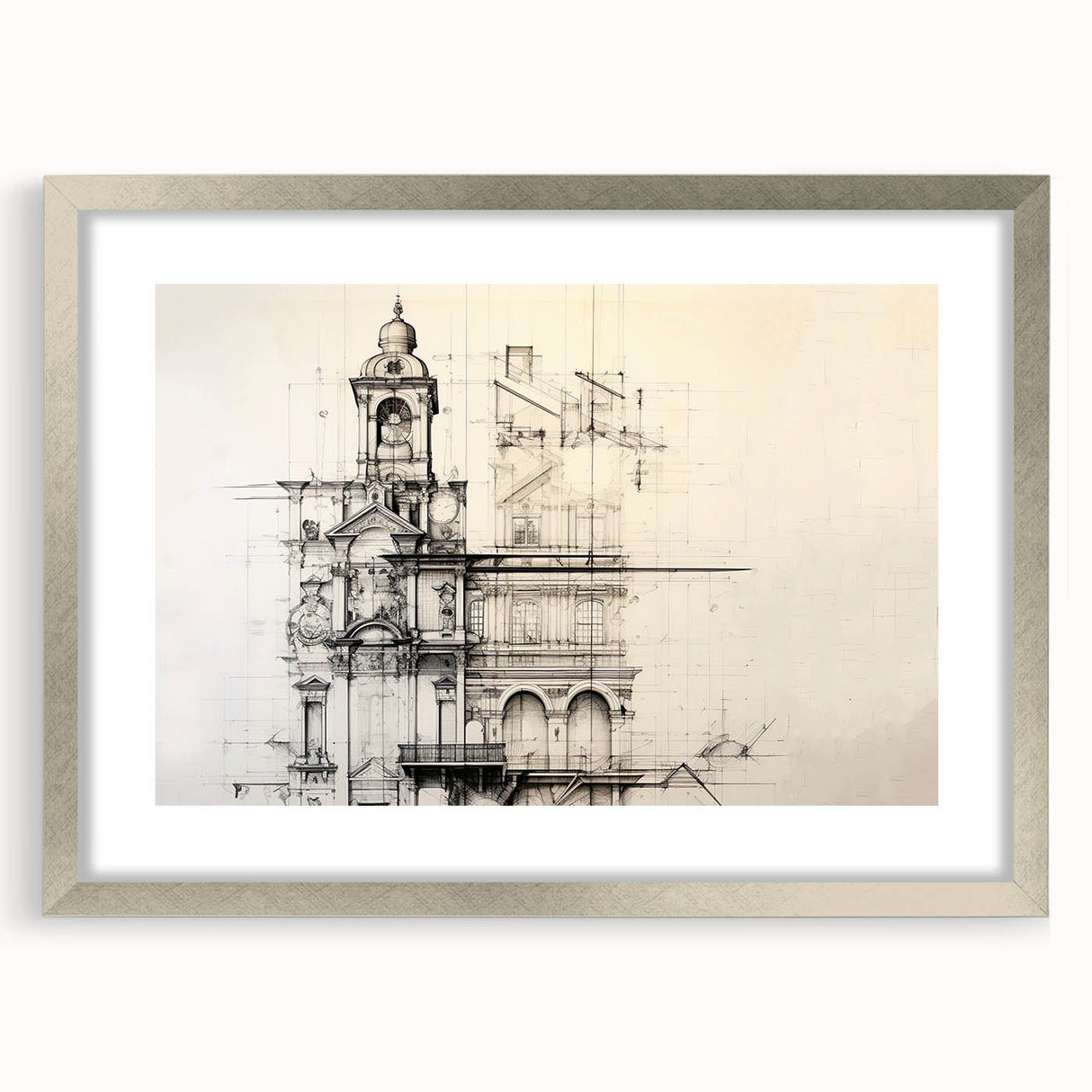 Architectural Wall Art - Vintage Clock Tower Illustration