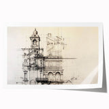 Architectural Wall Art - Vintage Clock Tower Illustration
