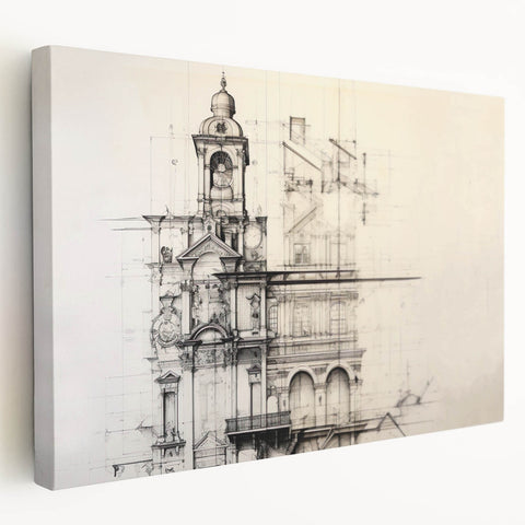 Architectural Wall Art - Vintage Clock Tower Illustration