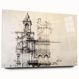 Architectural Wall Art - Vintage Clock Tower Illustration
