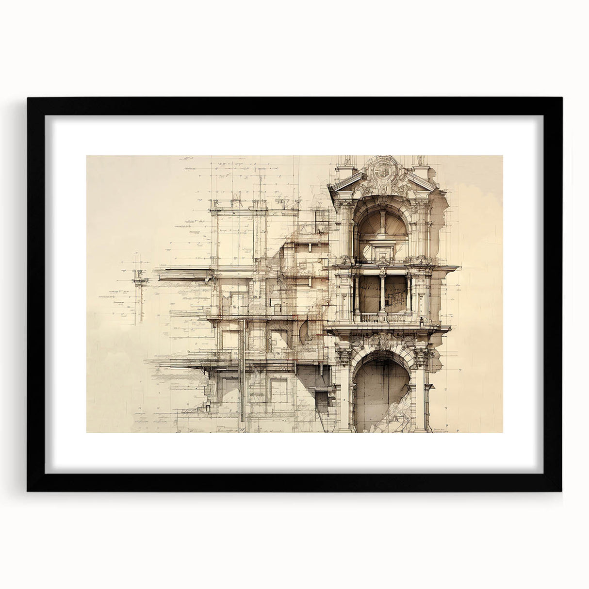 Architectural Wall Art - Vintage Facade Illustration