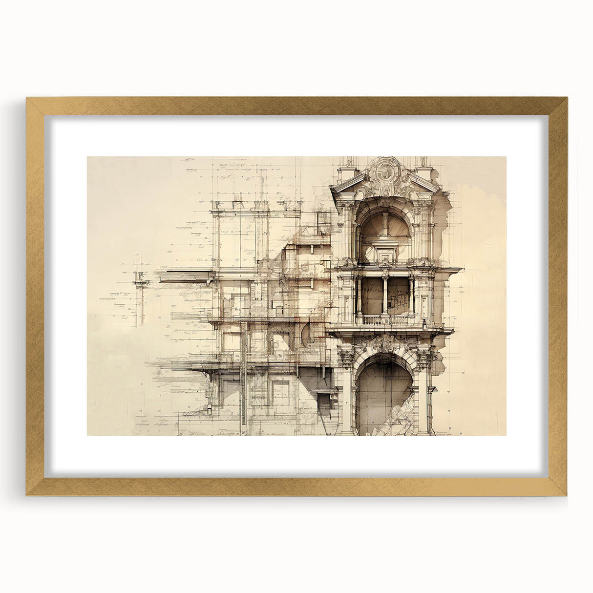 Architectural Wall Art - Vintage Facade Illustration