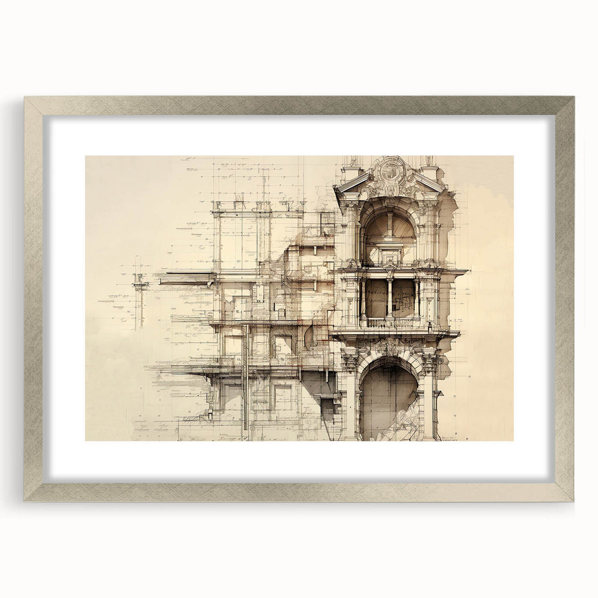 Architectural Wall Art - Vintage Facade Illustration