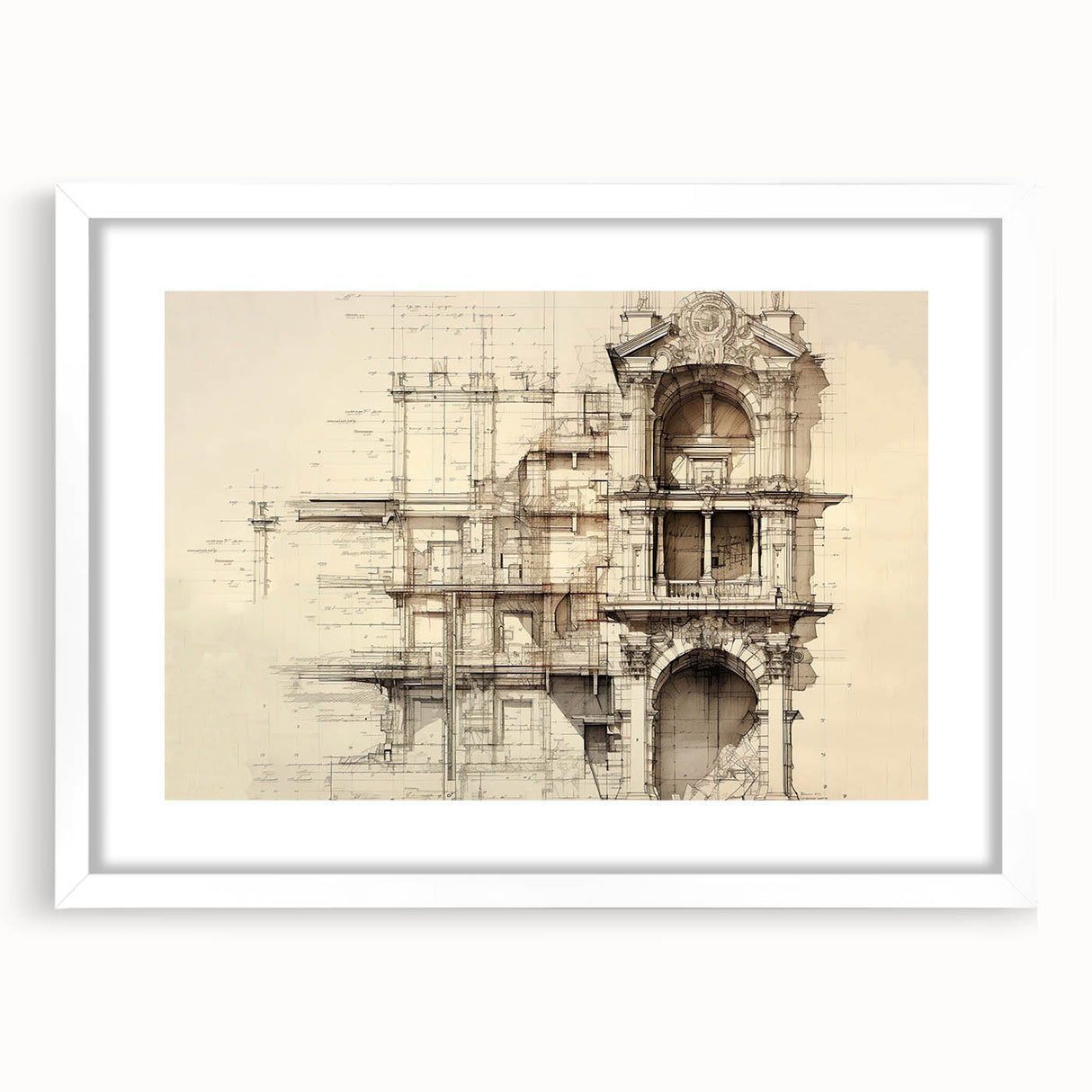 Architectural Wall Art - Vintage Facade Illustration