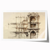 Architectural Wall Art - Vintage Facade Illustration