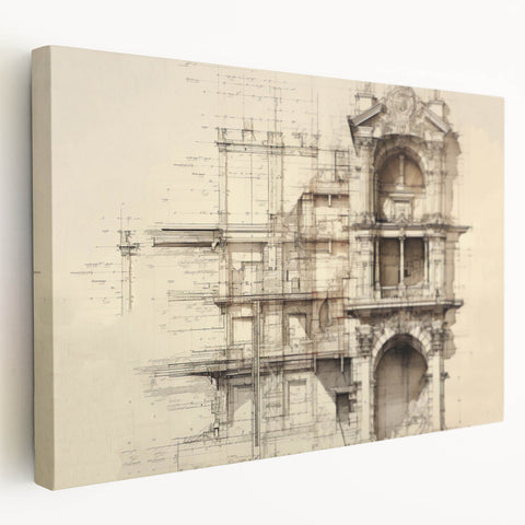 Architectural Wall Art - Vintage Facade Illustration
