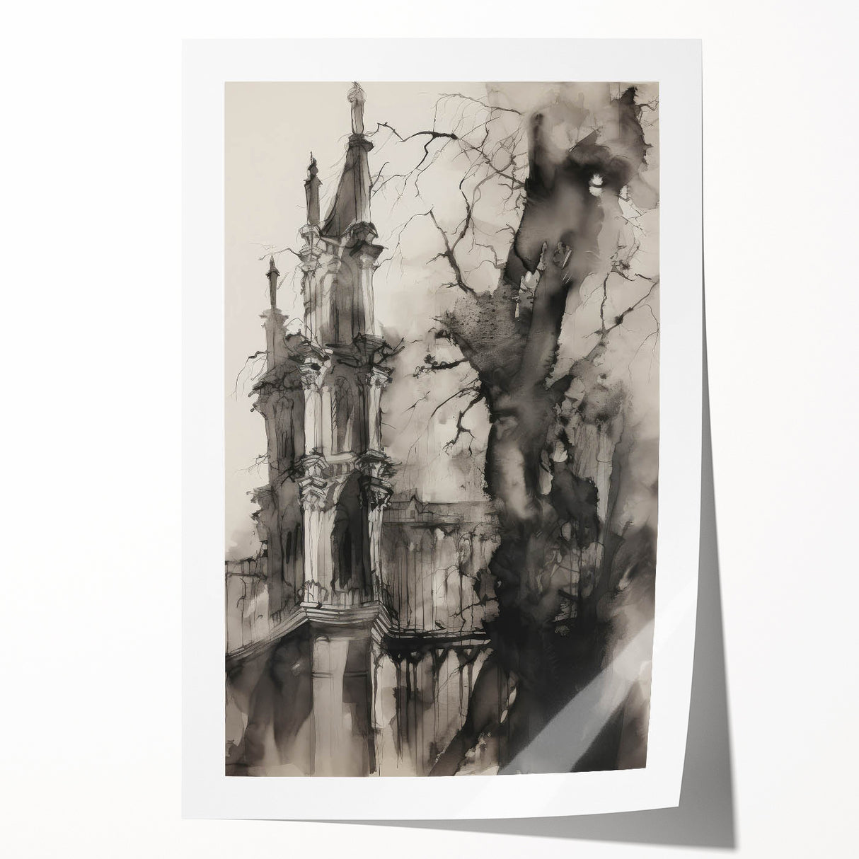Architectural Wall Art - Gothic Tower Illustration
